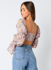 Puff Sleeve Floral Tie Top