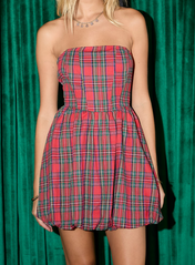 Strapless Plaid Mini Bubble Dress