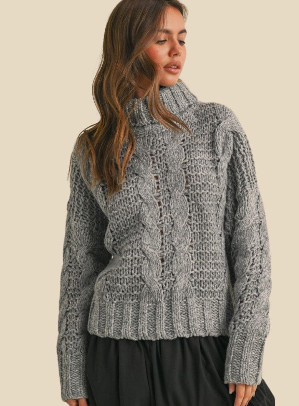 Chunky Knit Turtle Neck Cable Sweater