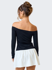 Contrast Patchwork Off Shoulder Flared Mini Dress