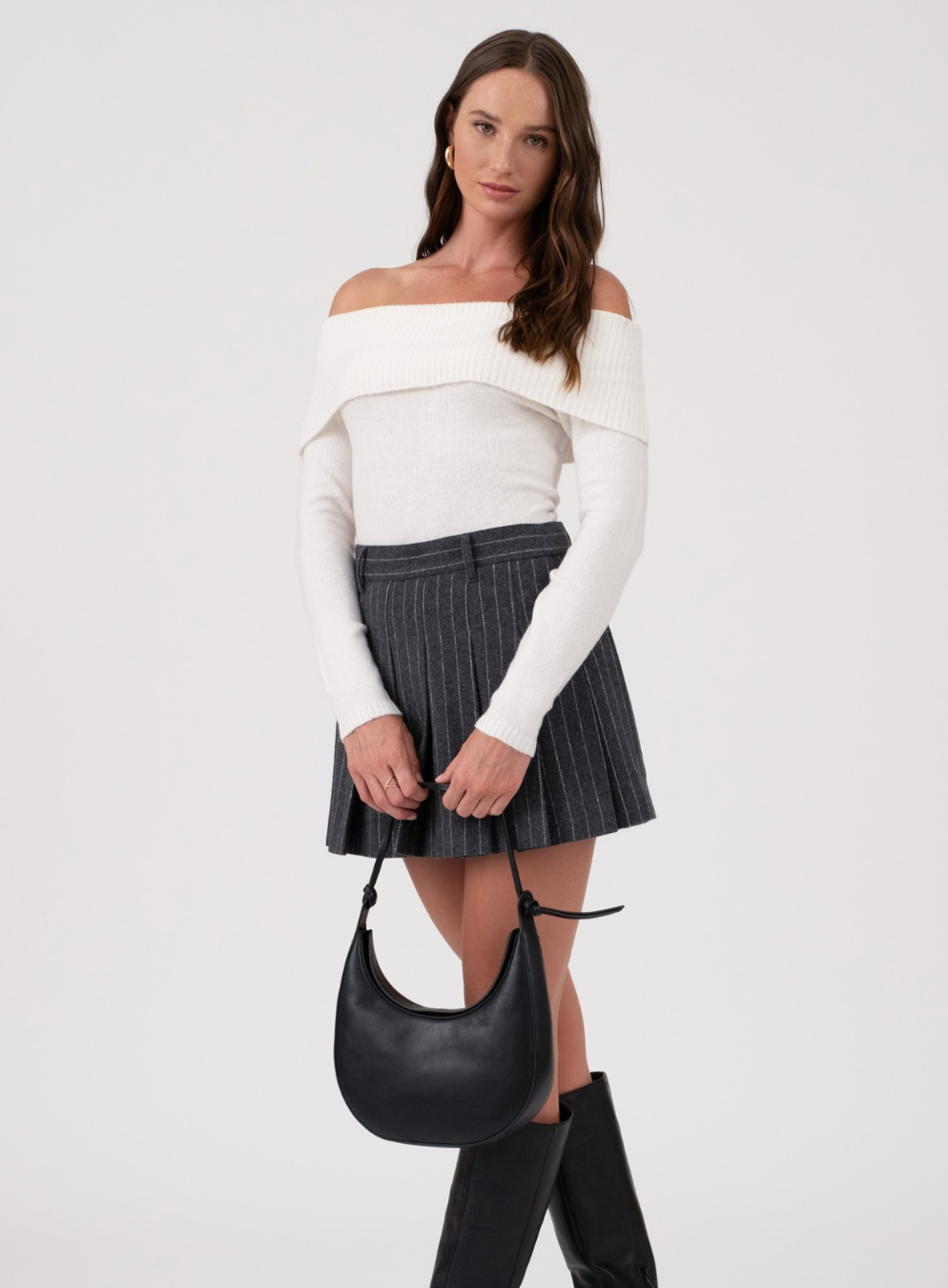 Off The Shoulder Fold Over Long Sleeve Sweater