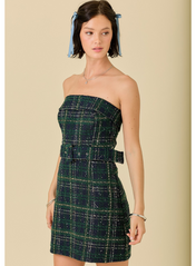 Plaid Strapless Tweed Dress