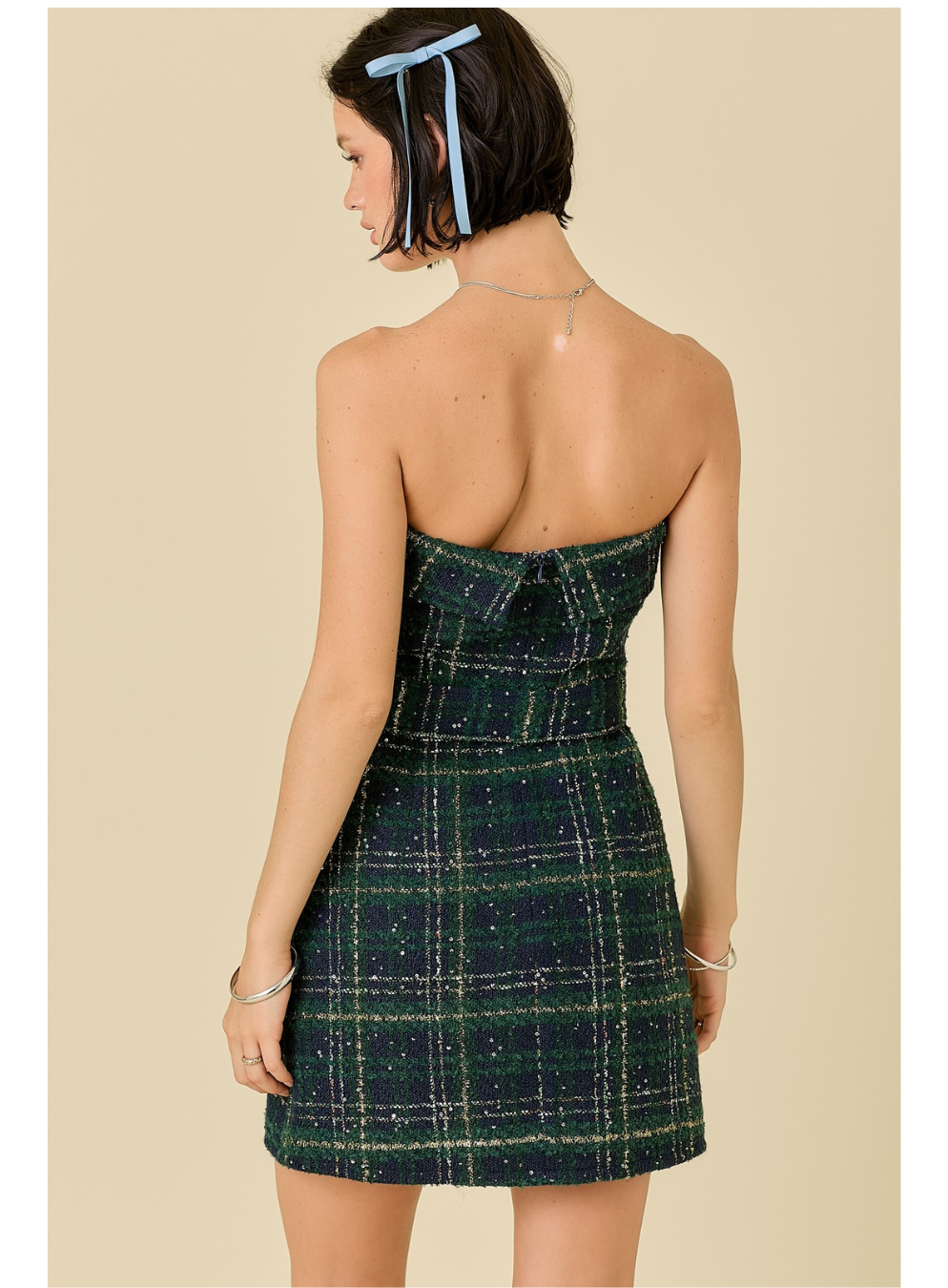 Plaid Strapless Tweed Dress