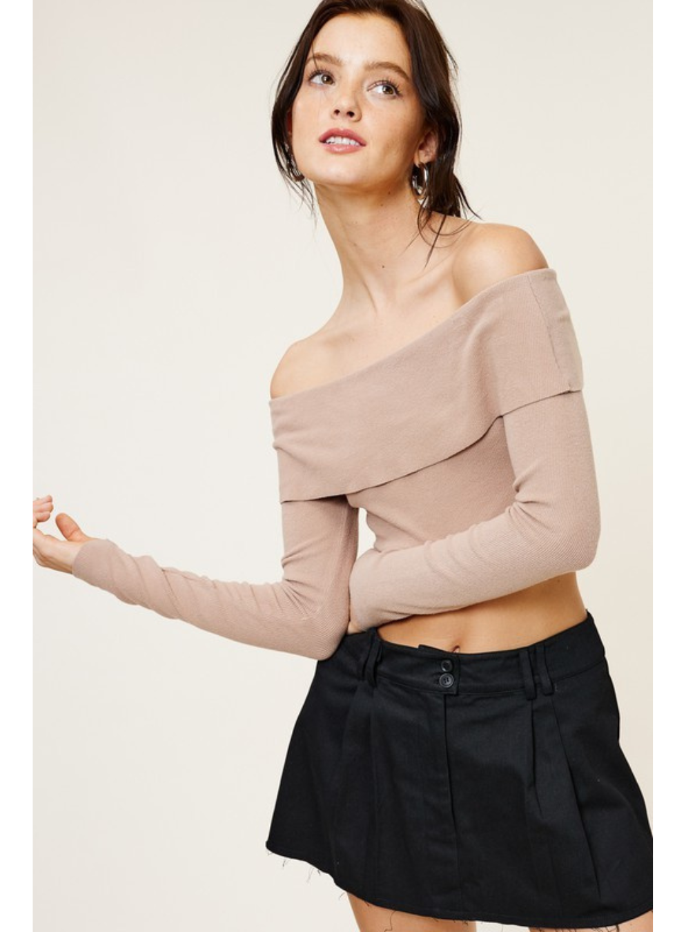 Soft Ribbed Off-Shoulder Crop Top