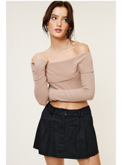 Soft Ribbed Off-Shoulder Crop Top