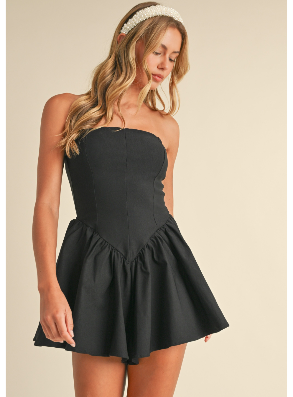 Strapless Flared Dropwaist Romper