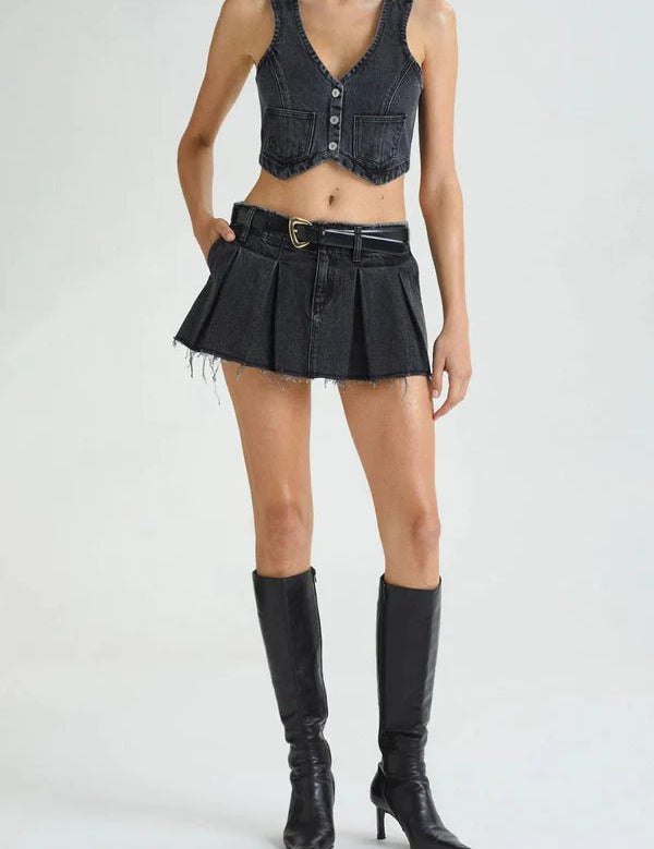 Abrand Pleated Denim Mini Skirt - Highly Praise