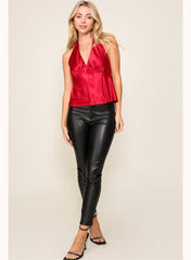 Amerie Satin Sleeveless Halter Top in Red - Highly Praise