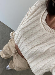 Cable Knit Cropped Sweater in Cream - Highly Praise