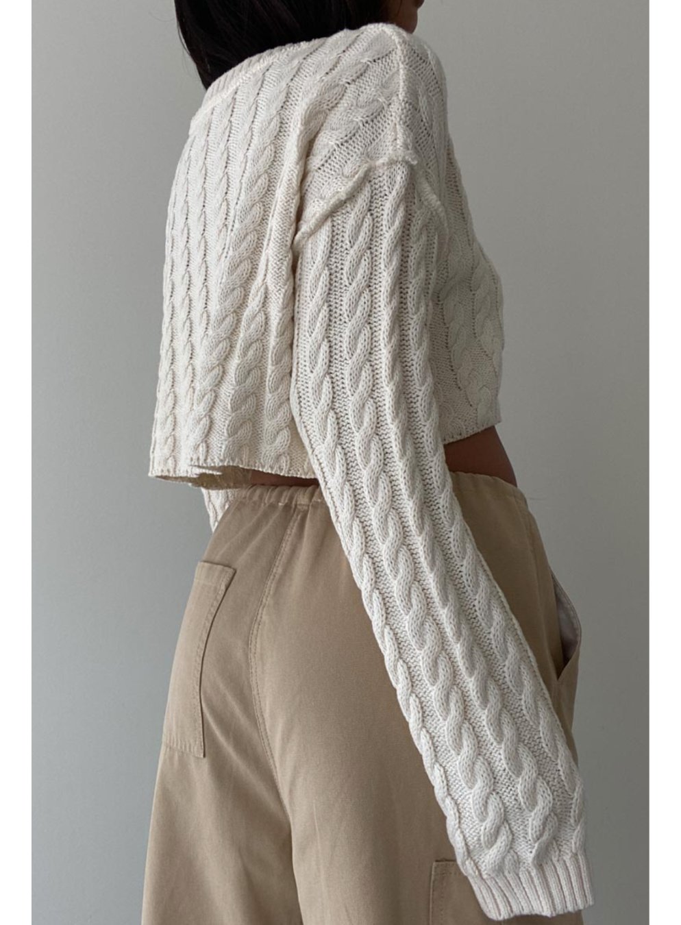 Cable Knit Cropped Sweater in Cream - Highly Praise