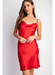 Cowl Neck Satin Cami Dress in Scarlet - Highly Praise