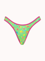 Farida Bikini Bottom In Green Floral Pink Binding - Highly Praise