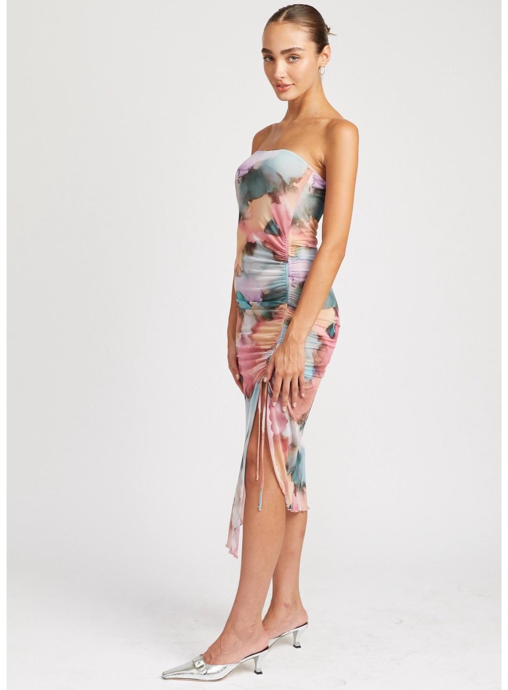 Floral Shirred Midi Dress w/ High Slit - Highly Praise