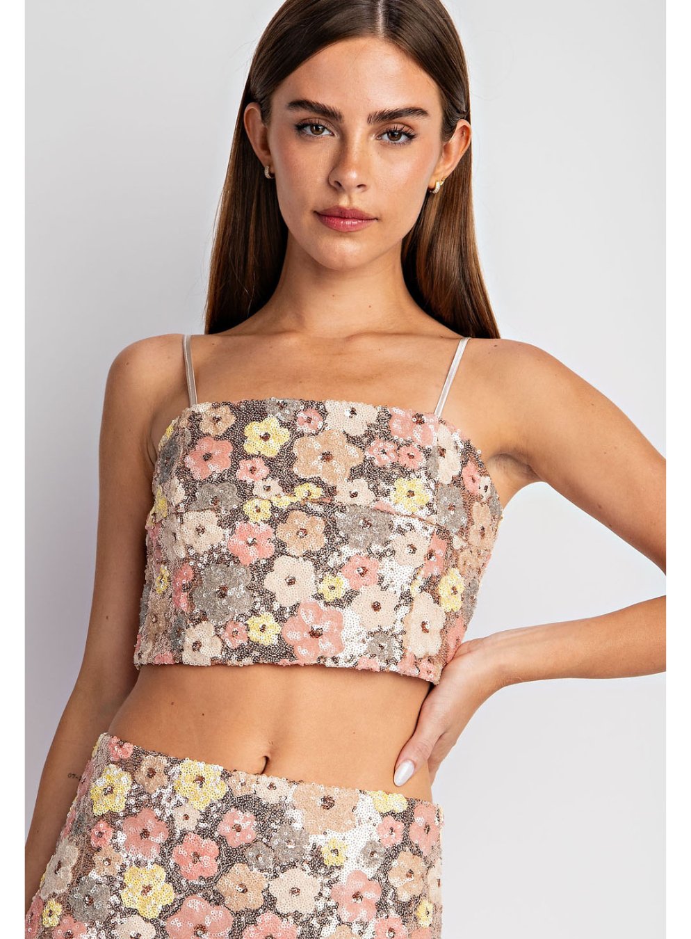 Flower Sequin Cami Crop Top - Highly Praise