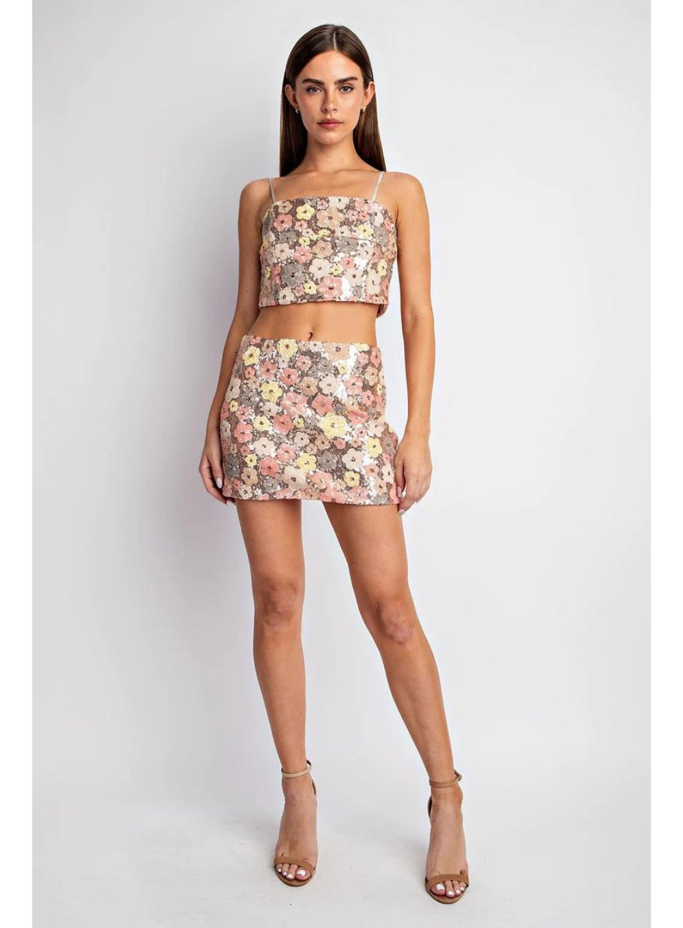 Flower Sequin Cami Crop Top - Highly Praise