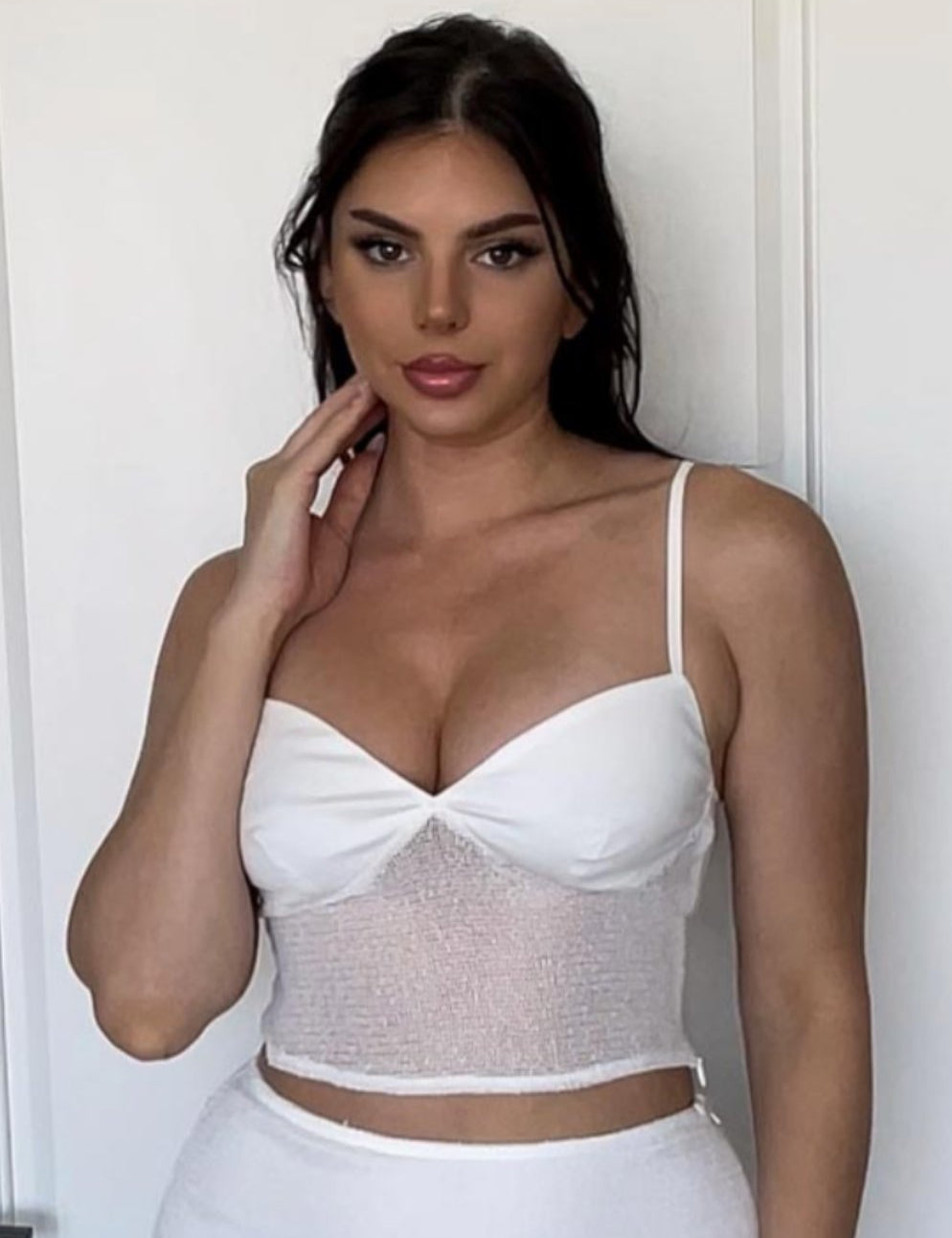 Mesh Overlay Cami in White - Highly Praise