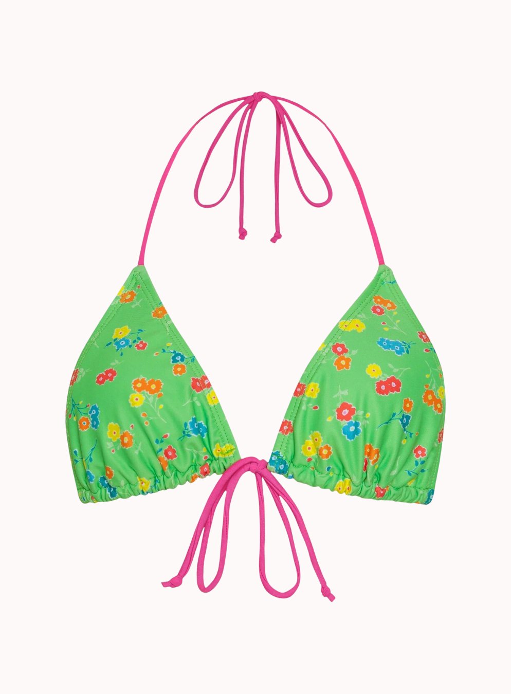 Pamita Bikini Top In Green Floral With Pink Binding - Highly Praise