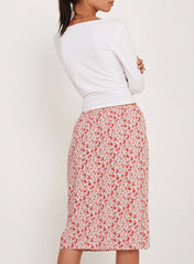 Rujina Skirt In Ditsy Floral Blush Red - Highly Praise