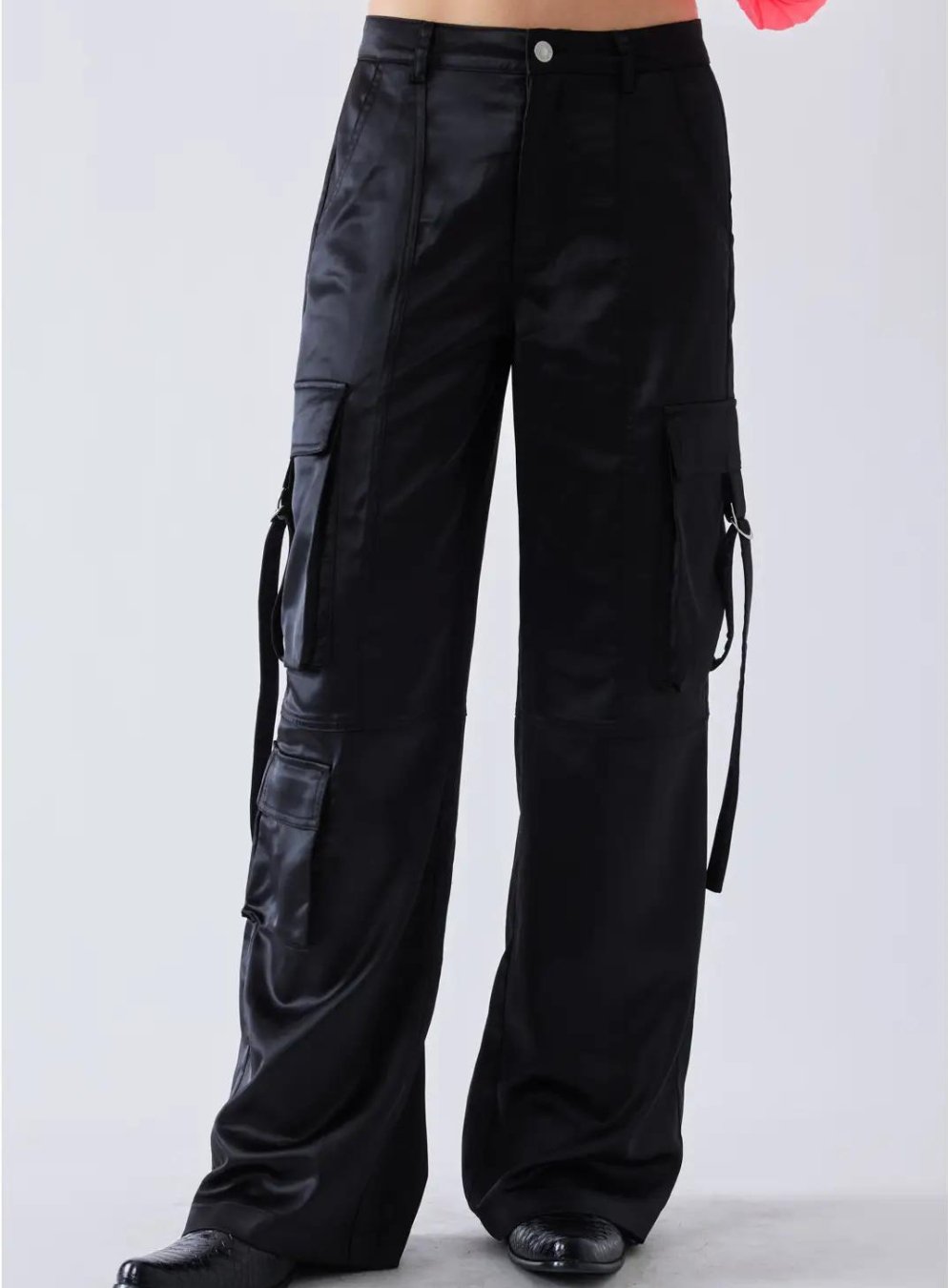 Satin Wide Leg Cargo in Black - Highly Praise