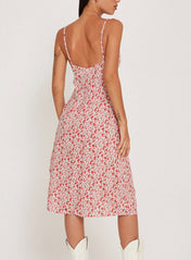 Sharon Midi Dress In Red Ditsy Floral - Highly Praise