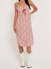 Sharon Midi Dress In Red Ditsy Floral - Highly Praise