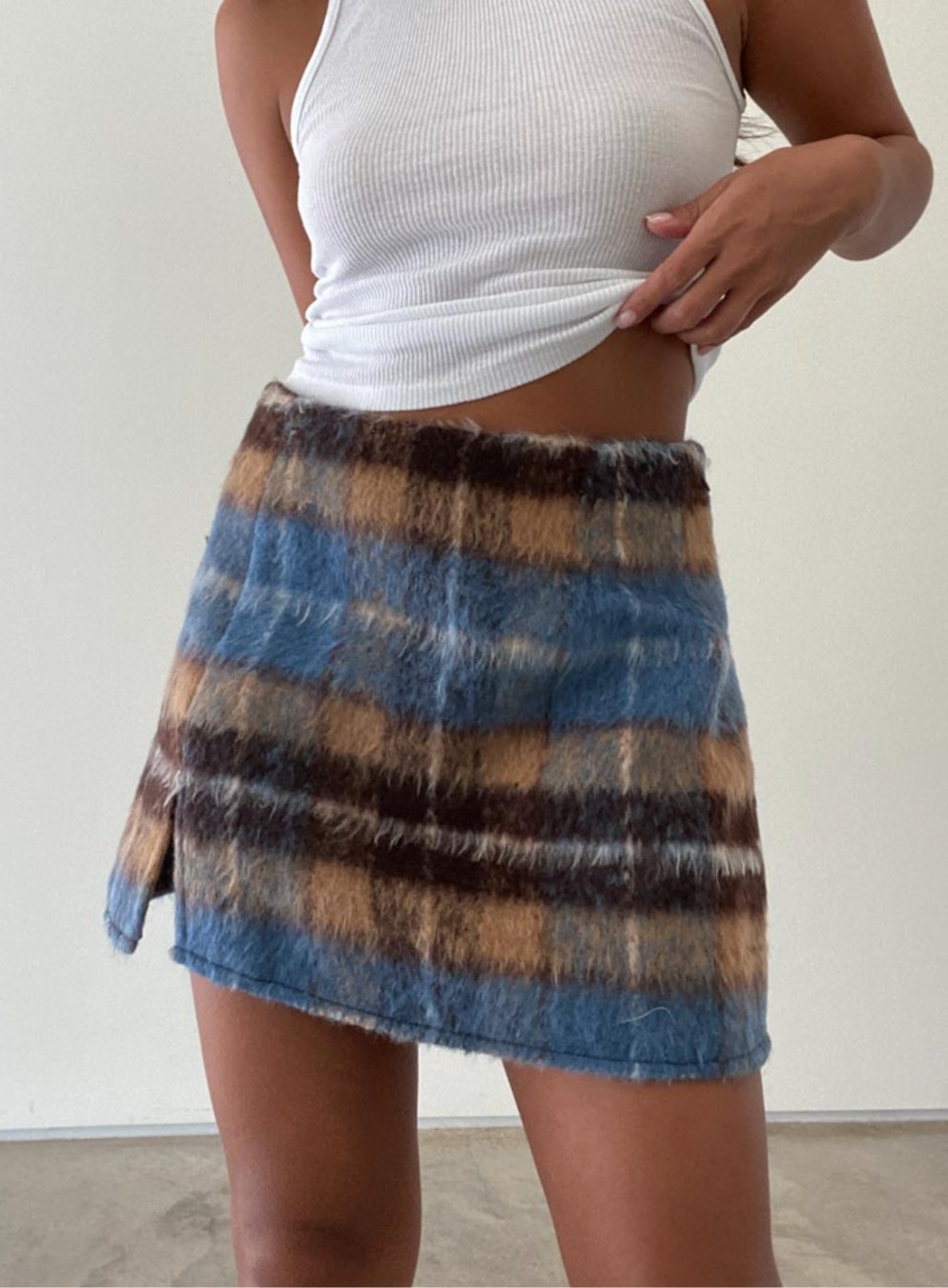 Slit Plaid Detail Mini Skirt - Highly Praise