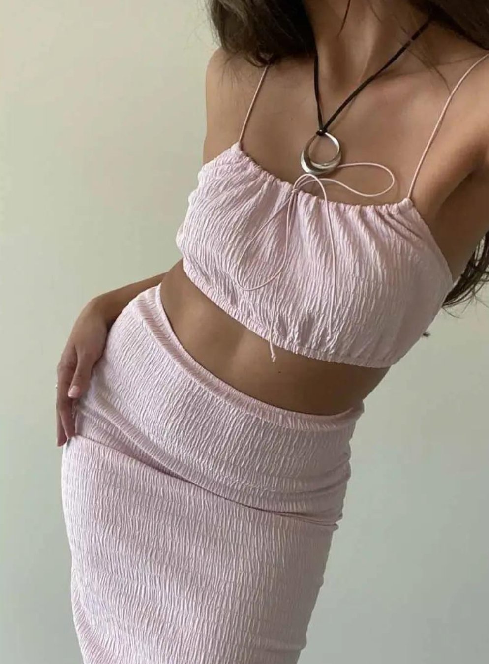 Textured Crop Top & Midi Skirt Set - Highly Praise