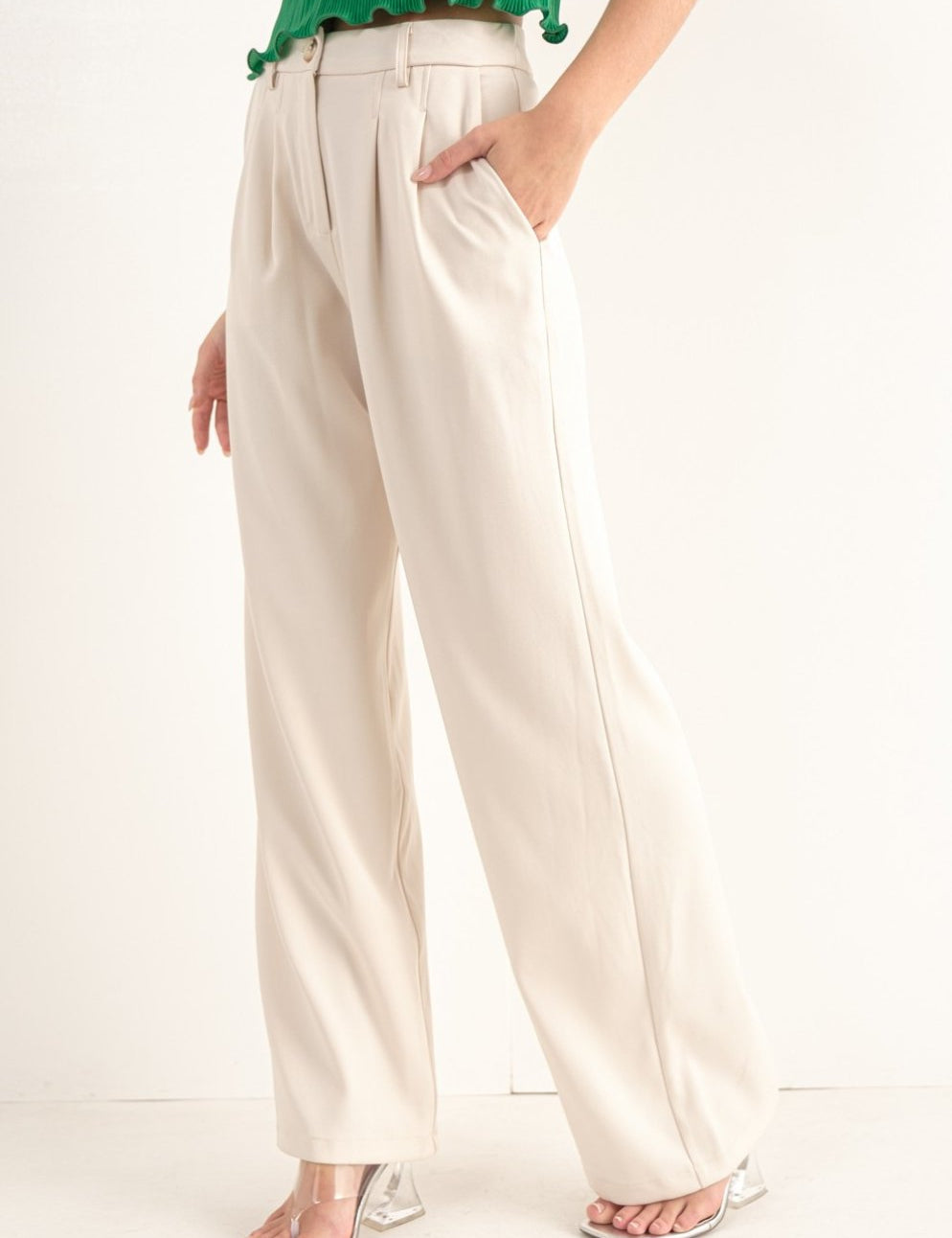 Wide Leg Trousers - Bone - Highly Praise